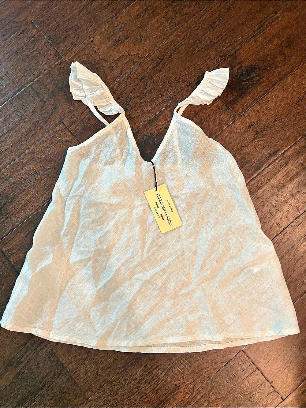 Terzo Millennio Made in Italy 100% Linen Flutter Strap Tank Top Size M NWT